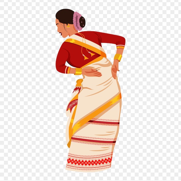 Ilustración vectorial de una mujer bailando el Bihu
