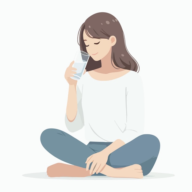 Ilustración vectorial de una mujer bebiendo un vaso de agua