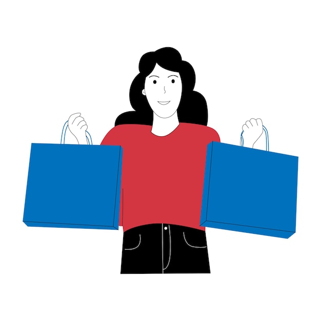 Ilustración vectorial de mujer de compras