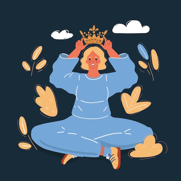 Ilustración vectorial de una mujer con una corona en la cabeza sobre un fondo oscuro