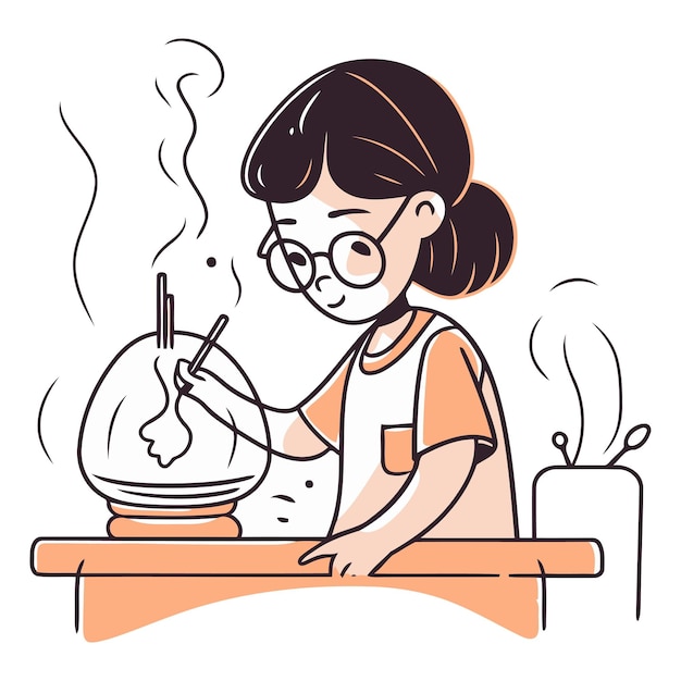 Ilustración vectorial de una mujer con delantal cocinando en la cocina