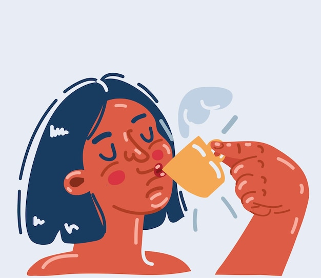 Ilustración vectorial de una mujer dirnk café o té vista de cerca