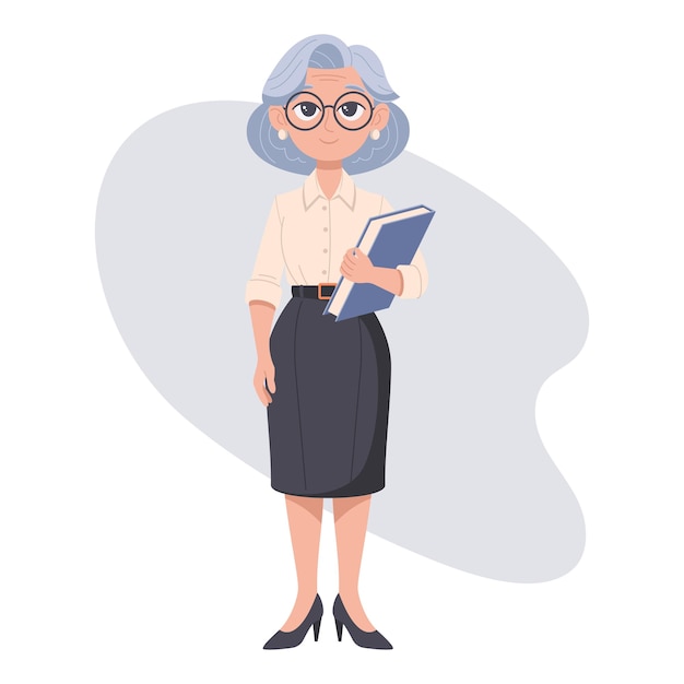 Ilustración vectorial de una mujer ejecutiva de edad avanzada en una posición de liderazgo