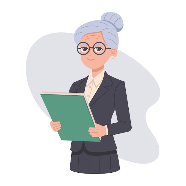 Ilustración vectorial de una mujer ejecutiva de edad avanzada en una posición de liderazgo