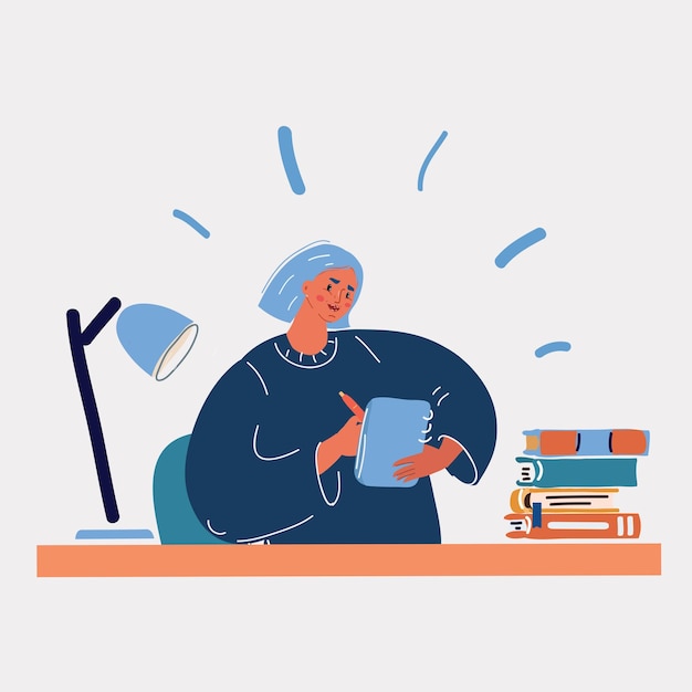 Ilustración vectorial de una mujer escribiendo o dibujando en su cuaderno de bocetos