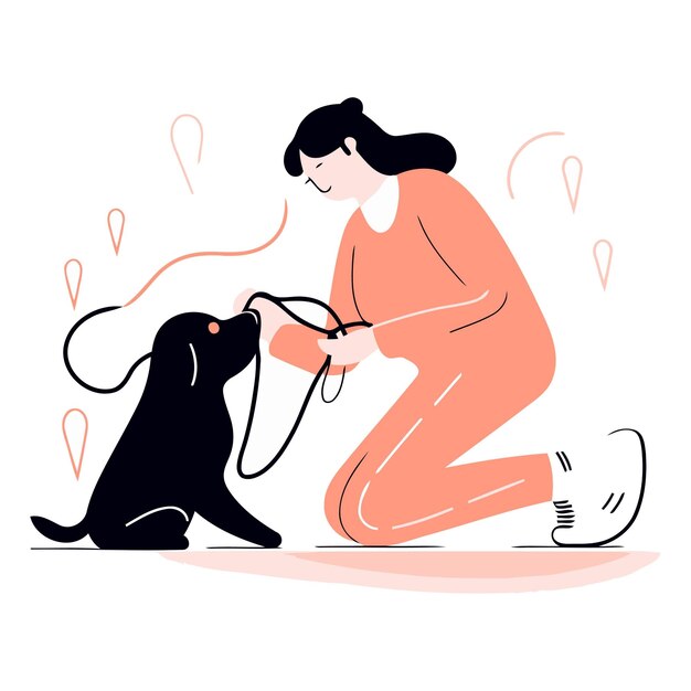 Vector ilustración vectorial de una mujer con un estetoscopio y un perro