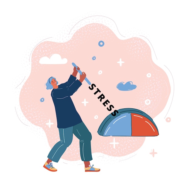 Ilustración vectorial de una mujer estresada hace que el nivel de su estrés sea bajo