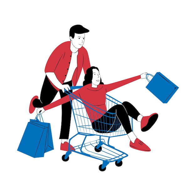 Vector ilustración vectorial de mujer feliz de compras