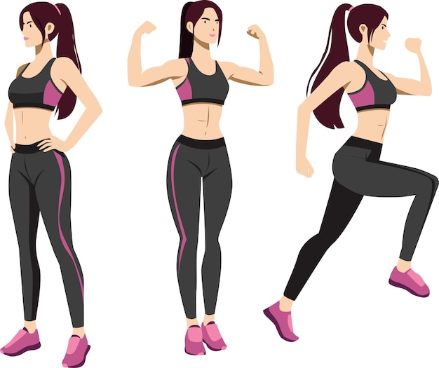 Ilustración vectorial de la mujer de fitness en estilos de dibujos animados