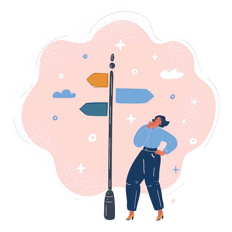 Vector ilustración vectorial de la mujer geotagando y buscando la ruta correcta concepto de geolocalización navegación gps mapa en línea pin gps camino correcto