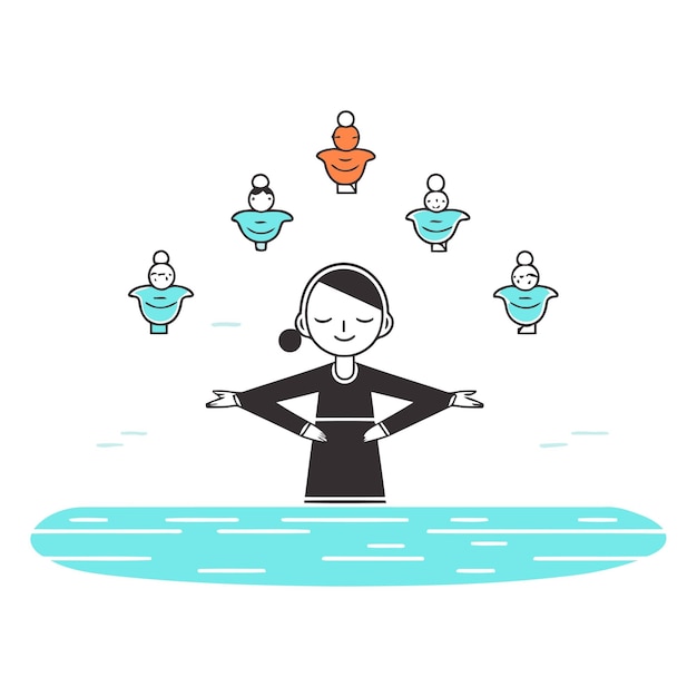 Vector ilustración vectorial de una mujer haciendo yoga en posición de loto