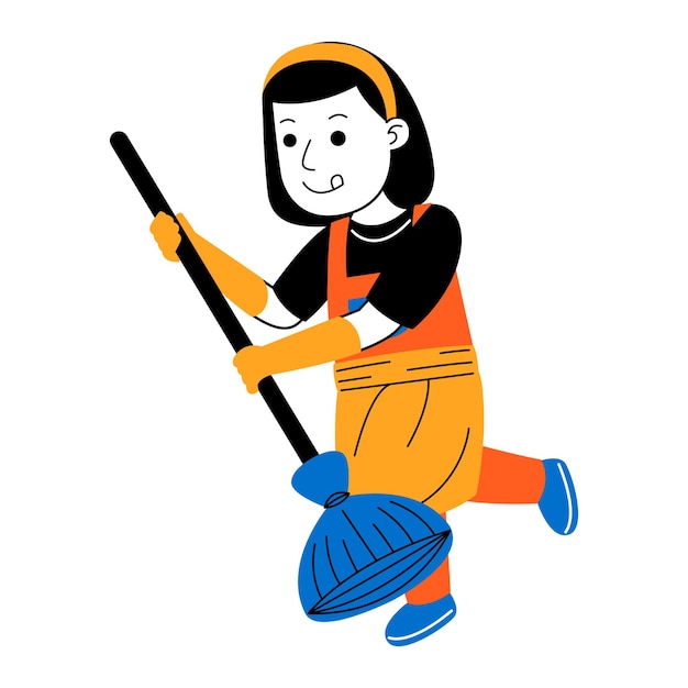 Ilustración vectorial de una mujer joven que limpia la casa