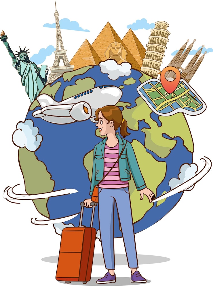 Vector ilustración vectorial de una mujer joven que va de vacaciones