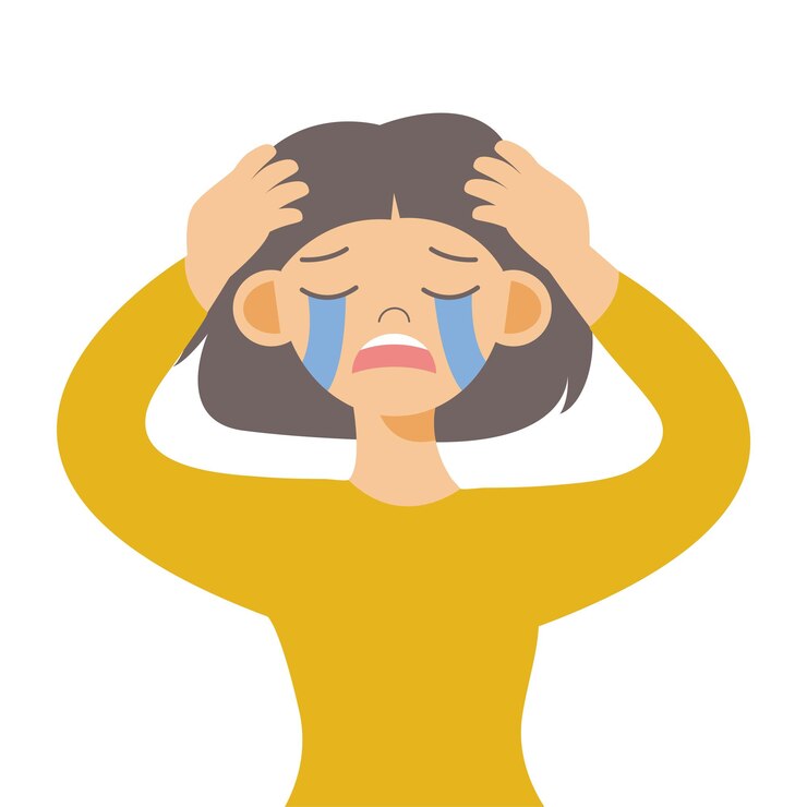 Ilustración vectorial de una mujer llorando con estilo de diseño plano