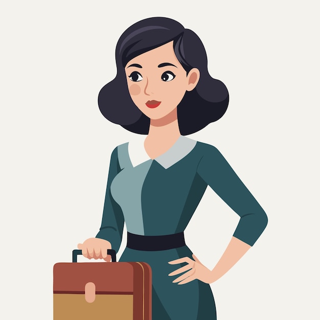 Ilustración vectorial de la mujer con la maleta