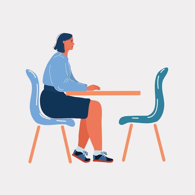 Vector ilustración vectorial de una mujer molesta sentada sola en la mesa silla vacía frente a ella