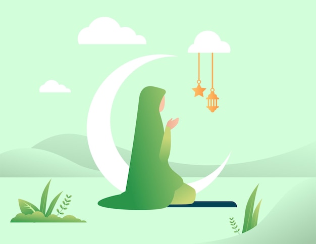 ilustración vectorial de una mujer musulmana que reza