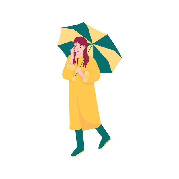 Ilustración vectorial de la mujer con el paraguas