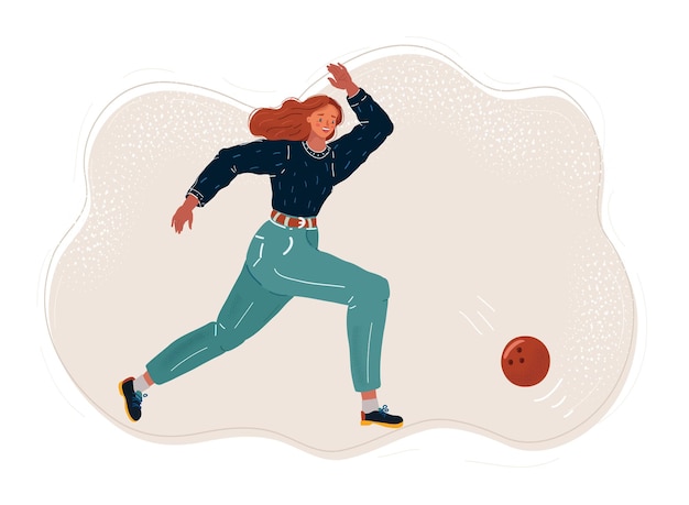 Ilustración vectorial de una mujer con una pelota de bolos