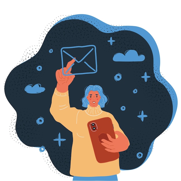 Ilustración vectorial de la mujer que recibió el correo electrónico