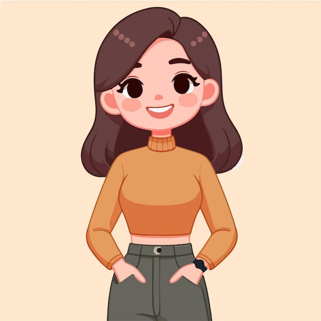 Vector ilustración vectorial de una mujer sonriendo felizmente con un estilo de diseño plano simple y minimalista