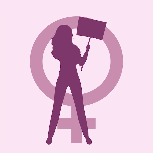 Vector ilustración vectorial de mujer sosteniendo carteles o pancartas en una demostración de protesta