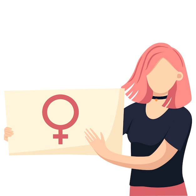 Ilustración vectorial de mujer sosteniendo carteles o pancartas en una manifestación de protesta