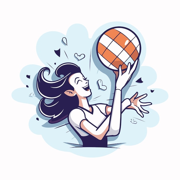 Vector ilustración vectorial de una mujer sosteniendo una pelota de baloncesto en sus manos