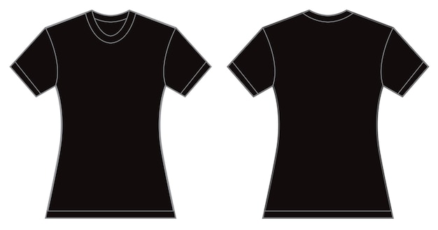 Ilustración vectorial de mujeres camisa negra diseño delantero y trasero aislado en blanco