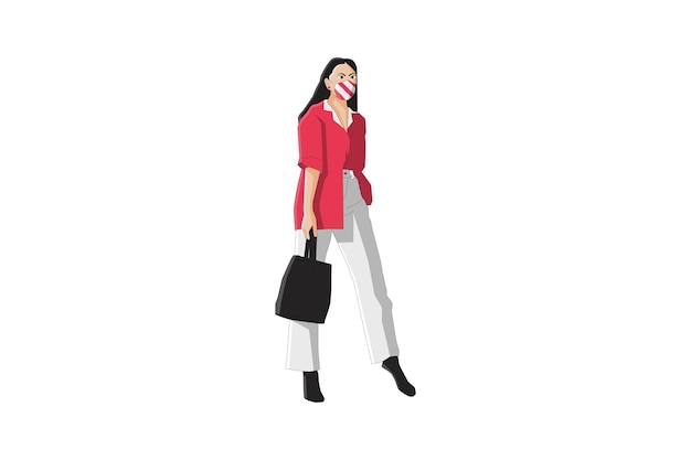 Ilustración vectorial de mujeres casuales posando con máscara