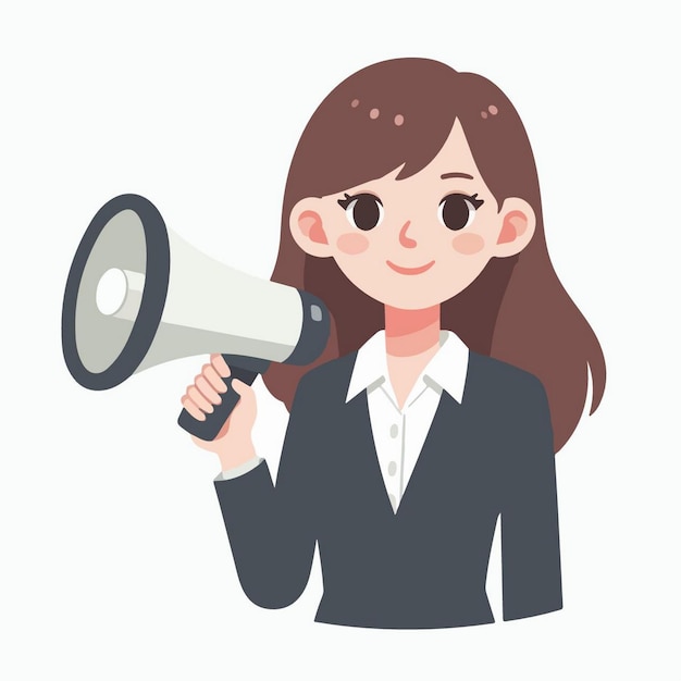 Ilustración vectorial de mujeres de negocios con un megáfono en estilo de diseño plano