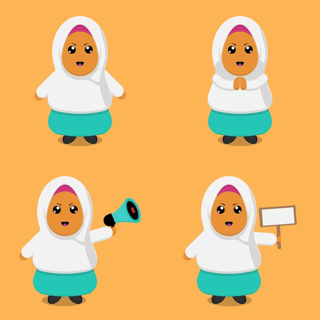 Ilustración vectorial de mujeres que usan hiyab en varios estilos.