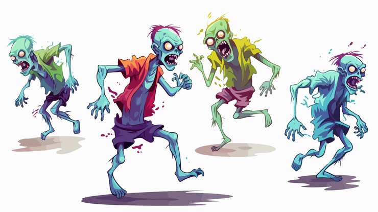 Vector ilustración vectorial multicolor de zombies aislada en un fondo blanco