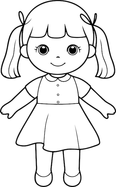 Ilustración vectorial de muñecas Contorno en blanco y negro Libro o página de colorear muñecas para niños