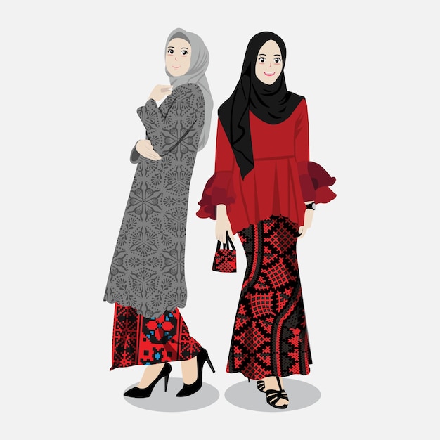 Vector ilustración vectorial musulmana que usa kebaya y batik para las damas de honor