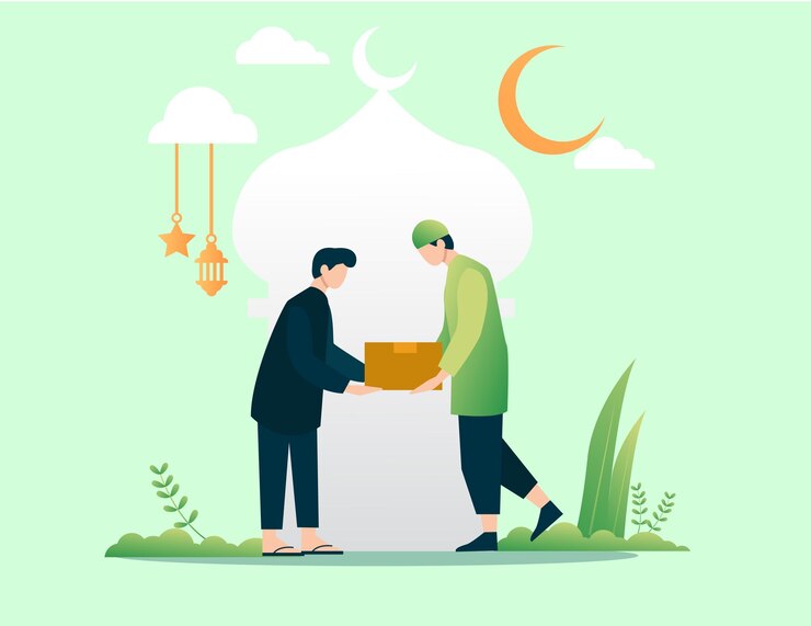 Vector ilustración vectorial de musulmanes dar limosnas