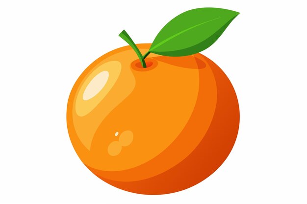 una ilustración vectorial de una naranja con una hoja verde