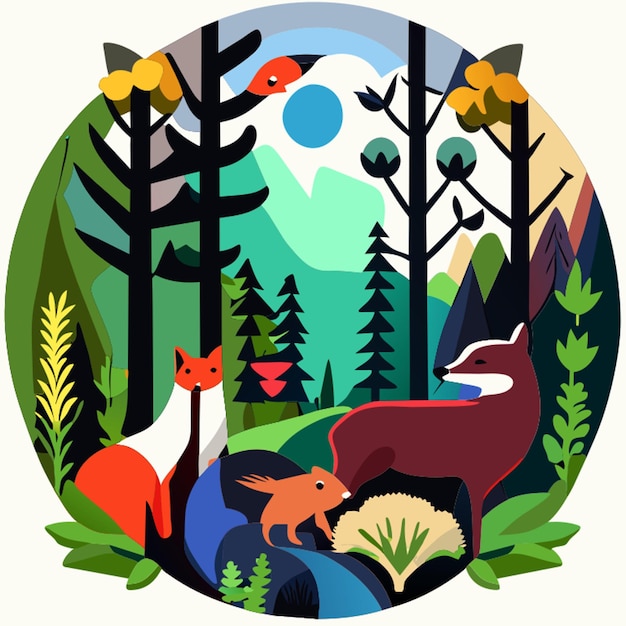 Ilustración vectorial de la naturaleza y los animales