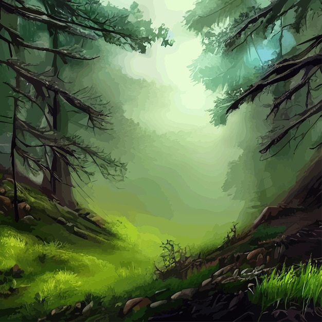 Vector ilustración vectorial de naturaleza y paisaje árboles bosques montañas plantas imagen para tarjeta de fondo o