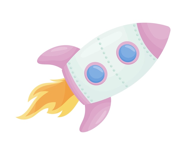 Ilustración vectorial de una nave espacial de dibujos animados despegando aislada en un fondo blanco