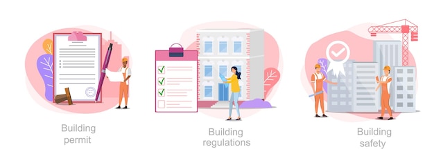 Ilustración vectorial de negocios de construcción conjunto de procesos de construcción permiso de construcción construcción