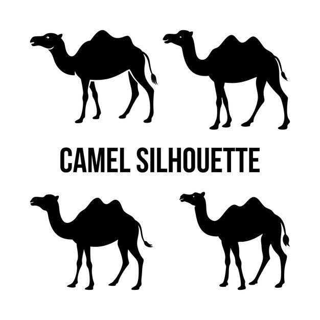 Ilustración vectorial negra de los camellos del desierto de Arabia