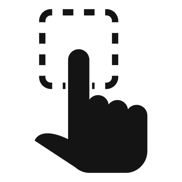Ilustración vectorial negra de un dedo apuntando y haciendo clic en un cuadrado delineado