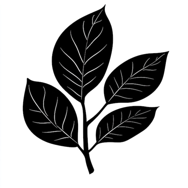 Ilustración vectorial negra del icono de la hoja de la planta de caucho