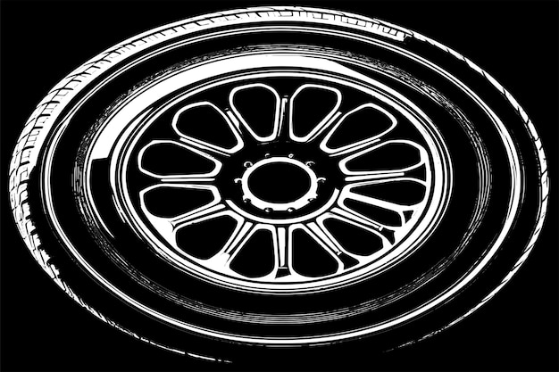 Ilustración vectorial de un neumático delineado en negro con una apariencia texturizada sobre un fondo blanco