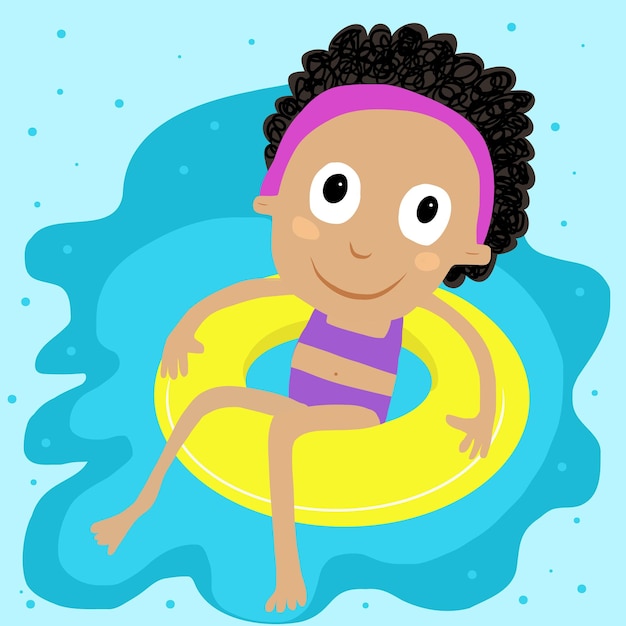 Ilustración vectorial de una niña en anillo inflable