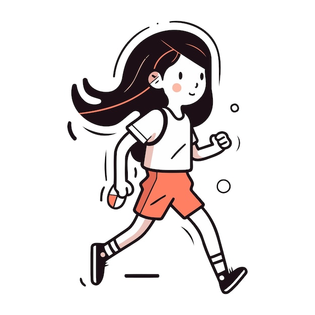 Vector ilustración vectorial de una niña corriendo una niña pequeña de dibujos animados corriendo y corriendo