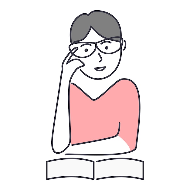 Ilustración vectorial de una niña leyendo un libro