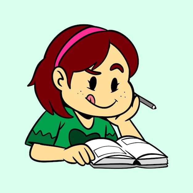 Ilustración vectorial de una niña leyendo