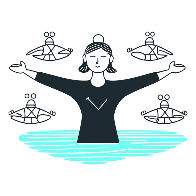 Vector ilustración vectorial de una niña con muchos peces en las manos